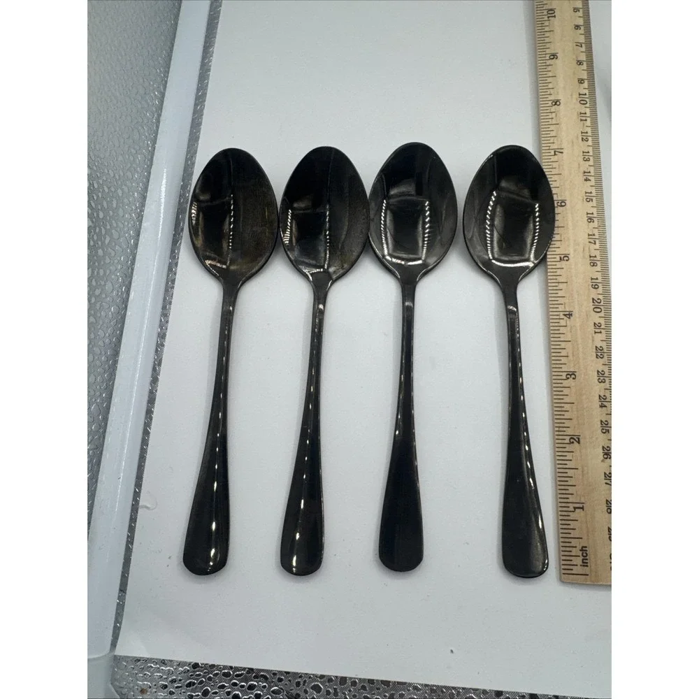 Black Satin Flatware Stainless Steel Spoon Fork Knives‎ 14 Pieces